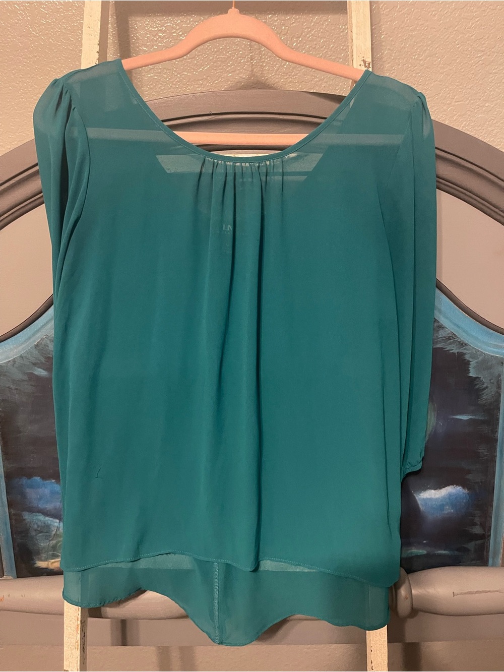 I.N. San Francisco Teal Pleated Chiffon Blouse